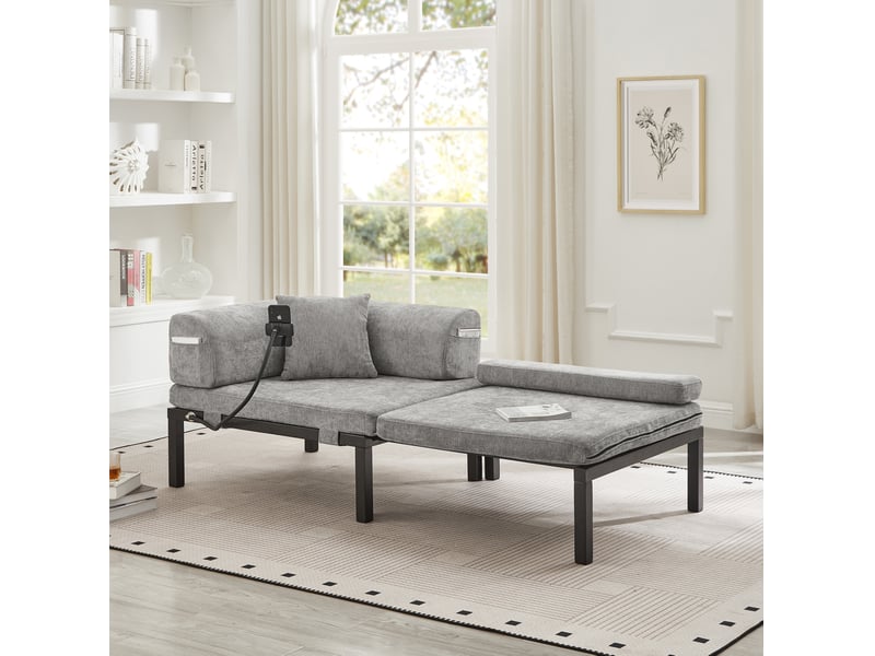  Lit banquette 1 place avec couchage escamotable, gain de place et usage polyvalent, sans matelas, velours gris clair  - Conforama B