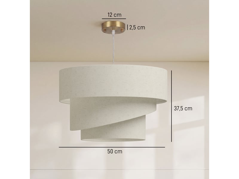  Suspension luminaire à 3 abat-jour effet lin, ampoule non incluse e14 40 w, câble réglable, rosace dorée, beige  - Conforama E