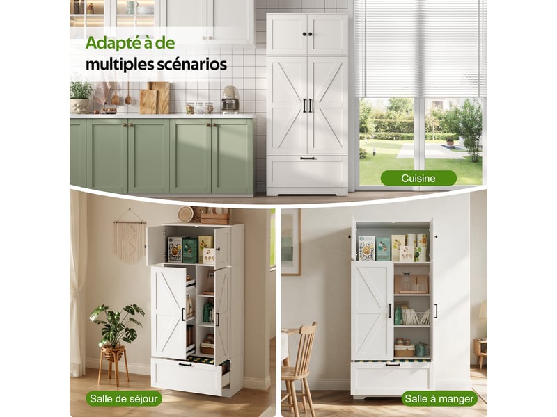  Meuble de cuisine muvano style campagne, armoire blanche 80 x 35 x 180 cm avec étagères réglables  - Conforama B
