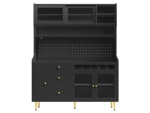 Buffet haut 145x39x171 cm grande capacité stockage avec étagères modulaires et verre trempé
