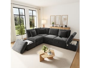 Canapé d'angle modulable tcqpz en l convertible 247,5 x 172 x 87 cm avec 2 poufs de rangement usb type-c chenille gris