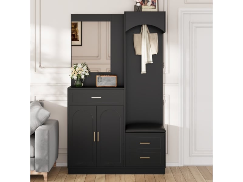  Armoire compacte moderne avec miroir – penderie et meuble à chaussures intégré – rangement d'entrée multifonction  - Conforama B