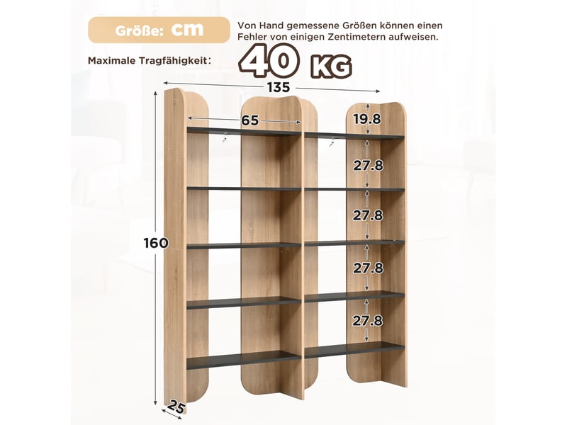 Bibliothèque de rangement - 135x25x160cm - à 5 niveaux, étagère rangement ouverte - bois chêne et noir - Conforama D