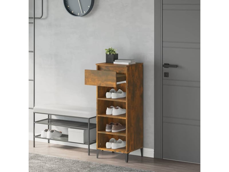  Meuble à chaussures, étagère à chaussures chêne fumé 40x36x105 cm bois d'ingénierie  - Conforama C