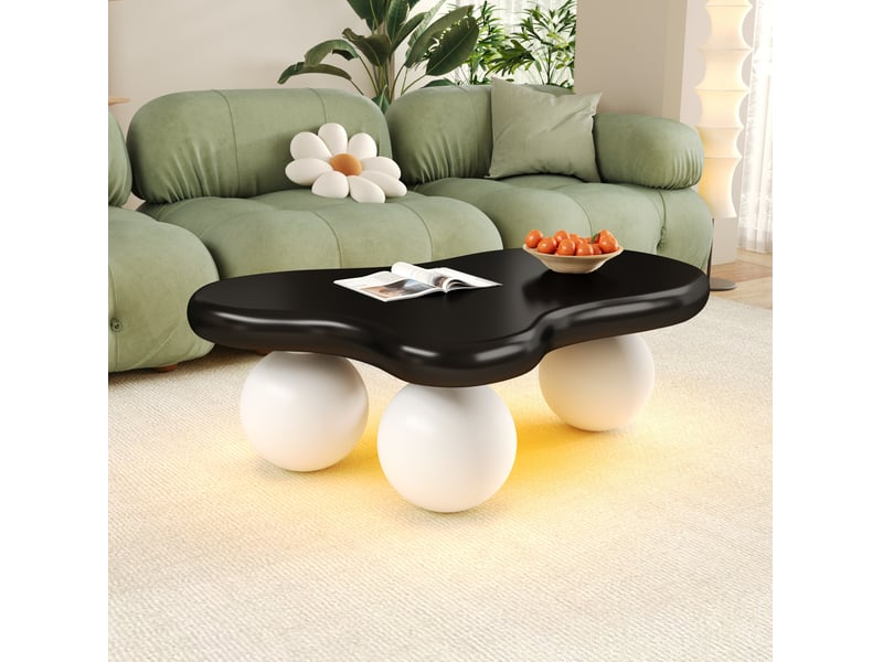 Table basse forme nuage 95x62,5x32 cm bande lumineuse, coins arrondis, gain de place, surface mate, mdf, noir et blanc - Conforama B