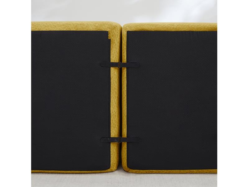 Canapé d'angle modulaire 3 places jaune en tissu bouclette avec ottoman, sans montage pour votre salon - Conforama D