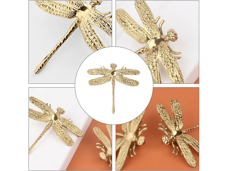  Jeu de 3 accessoires en laiton en forme de libellule pour poignées de meubles, décoration de mur de fond.  - Conforama D