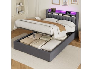 Lit coffre 140x190 cm <strong></strong> <strong></strong> coloris gris