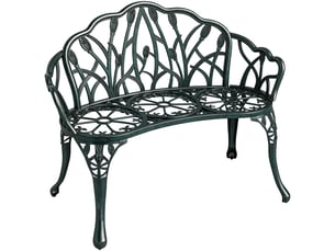 Banc de jardin en aluminium moulé, banc extérieur 2 places avec dossier tulipe, assise florale, 99x57x78cm, vert antique