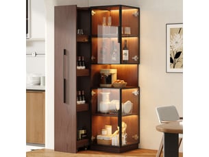 Meuble vitrine avec éclairage led, armoire vitrée couleur noyer 70x38x160 cm (sans matelas).
