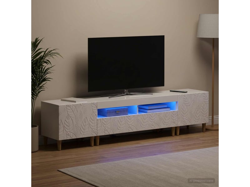 Ensemble de 3 meubles tv - banc tv - meuble de rangement led delft blanc brillant - Conforama C