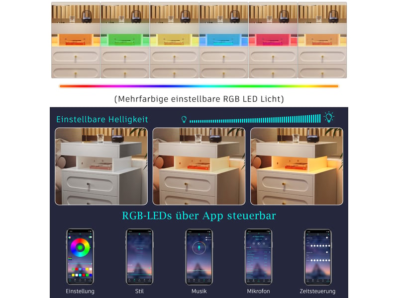  Table de chevet led blanche design contemporaine avec 2 tiroirs et niche ouverte  - Conforama D