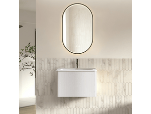 Meuble sous-vasque suspendu 60 cm avec vasque et miroir led 50 x 80 cm blanc