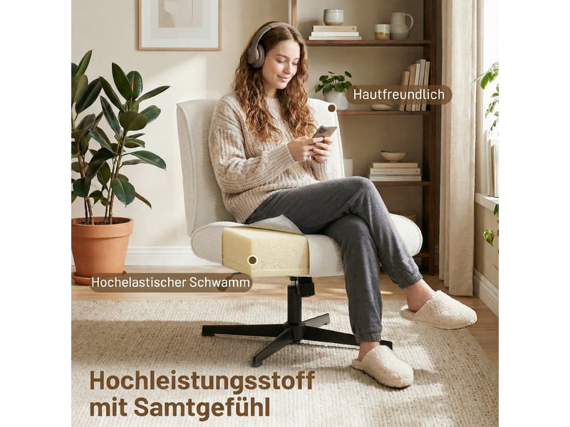  Fauteuil pivotant en velours réglable en hauteur blanc crème 63 x 75 x 90 cm  - Conforama D