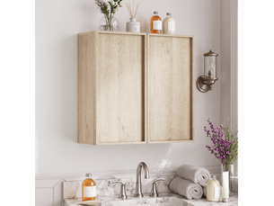 Armoire de salle de bains murale 60x21,6x58 cm 2 portes sans poignées effet chêne