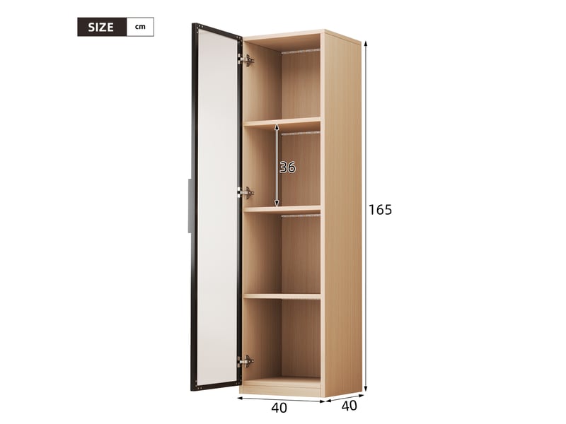  Vitrine haute 40 x 40 x 165 cm – chêne clair – porte en verre trempé, led multicolore, fermeture douce  - Conforama C