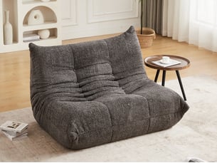 Canapé droit en velours chenille, rembourrage mousse, modèle chenille sans accoudoirs, 83 x 99 x 127 cm, gris