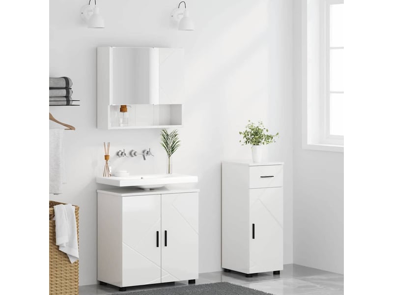 Ensemble de mobilier de salle de bain 3 pc blanc brillant cf64248 - Conforama D