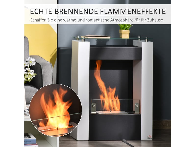  Cheminée au bioéthanol sur pied, flamme réelle, 60 x 20 x 79 cm, blanc et noir  - Conforama W