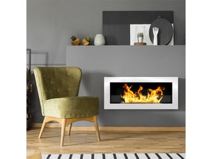 Livorno - cheminée murale bioéthanol 90 x 40 x 12 cm avec brûleur 0,75 l en acier et verre blanc