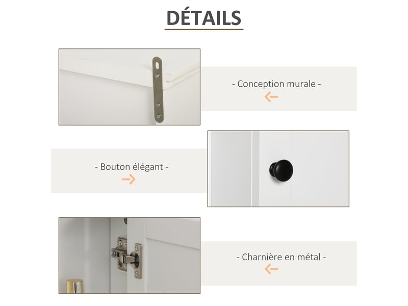  Armoire murale salle de bain blanche, 1 porte, 3 niches, étagère réglable, 53 x 14,5 x 50,5 cm  - Conforama W