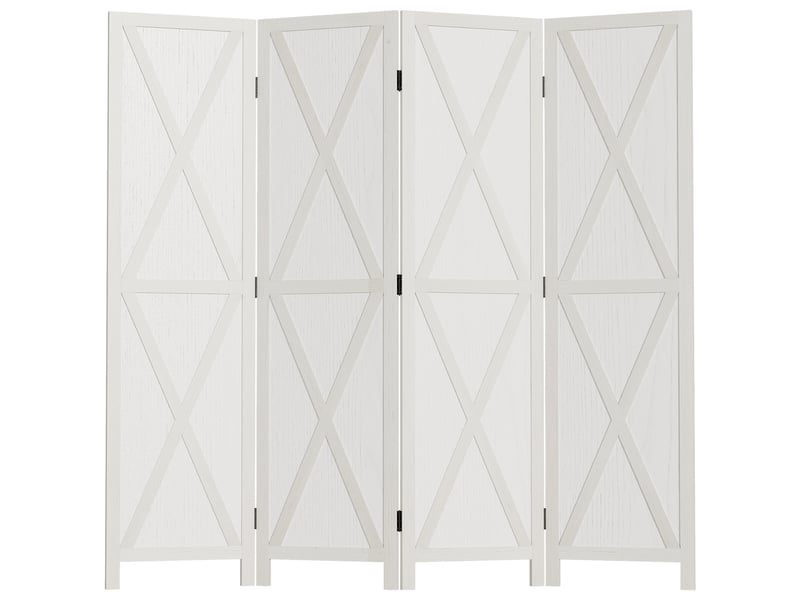  Paravent intérieur 4 panneaux style campagnard chic - bois de paulownia blanc - séparateur de pièce avec croisillons  - Conforama B
