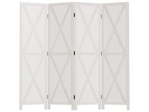 Paravent intérieur 4 panneaux style campagnard chic - bois de paulownia blanc - séparateur de pièce avec croisillons