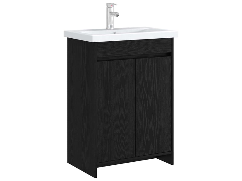 Meuble sous lavabo de salle de bain, commode chêne noir shl579  - Conforama C
