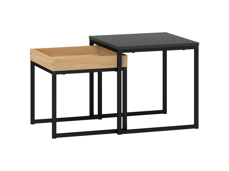  Lot de 2 tables basses gigognes carrées, tables gigognes de salon avec cadre en acier, noir, style moderne  - Conforama B