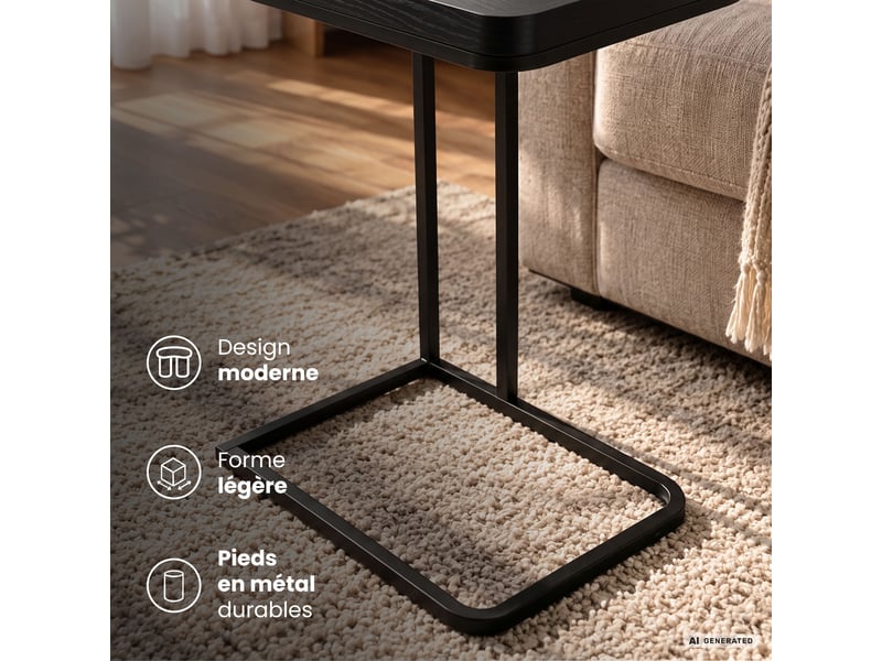  Table d'appoint hyggo noire 40 cm rectangulaire pieds noirs style industriel 40x30x60 cm HYGGO - Conforama E