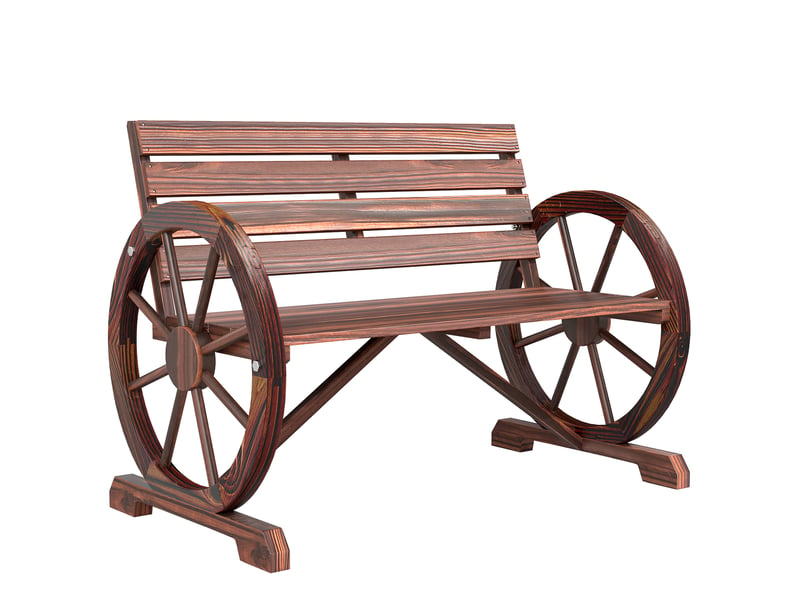  Banc jardin bois, accoudoirs roue, rustique, max 240 kg, 2 places, patioterrasse, 105,5x56x79 cm, carbonisé.  - Conforama A