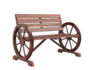 Banc jardin bois, accoudoirs roue, rustique, max 240 kg, 2 places, patioterrasse, 105,5x56x79 cm, carbonisé.