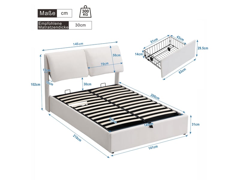  Lit en velours beige 140 x 200 cm  - Conforama C