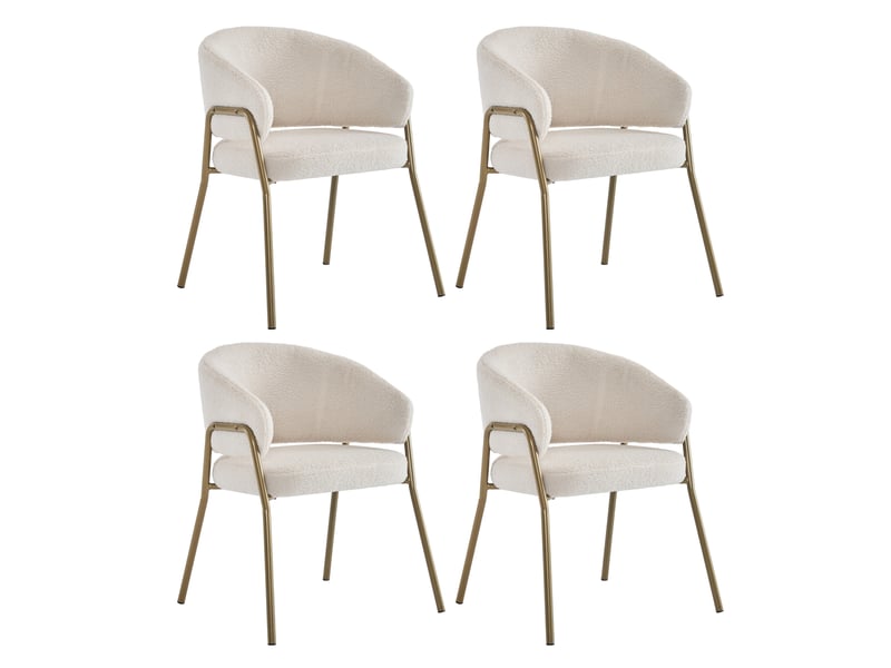  Lot de 4 chaise de salle à manger 61x48x78cm, coussins moelleux et dossier confortable, structure en fer, pieds dorés, revêtement polaire, coloris blanc  - Conforama A