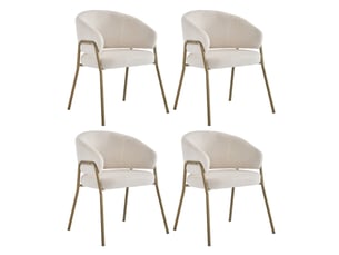 Lot de 4 chaise de salle à manger 61x48x78cm, coussins moelleux et dossier confortable, structure en fer, pieds dorés, revêtement polaire, coloris blanc