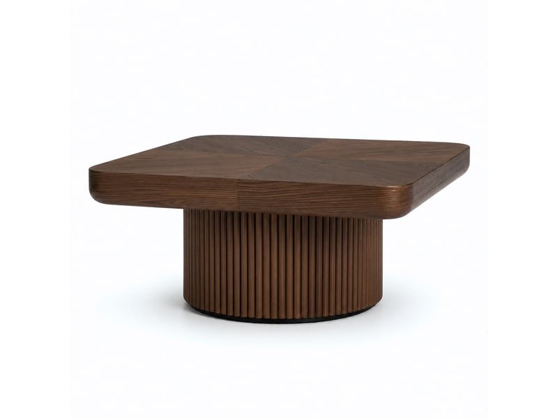  Table basse carrée à plateau façon parquet et pied central teinte noyer 78 × 78 × 38 cm IKSETERA TRADING LTD - Conforama W