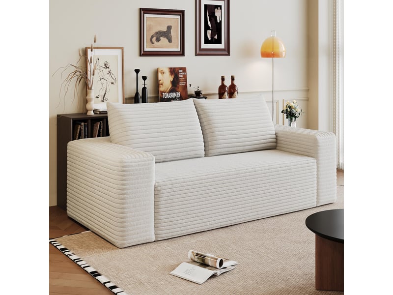  Canapé compressé 2 places 180x90x83 cm - velours côtelé - éponge à haute élasticité - 2 coussins - blanc - salonchambre  - Conforama B