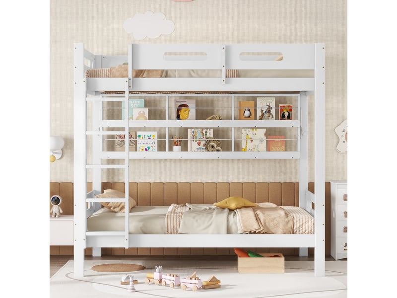  Lit superposé en pin et mdf blanc 90x200 cm  - Conforama D