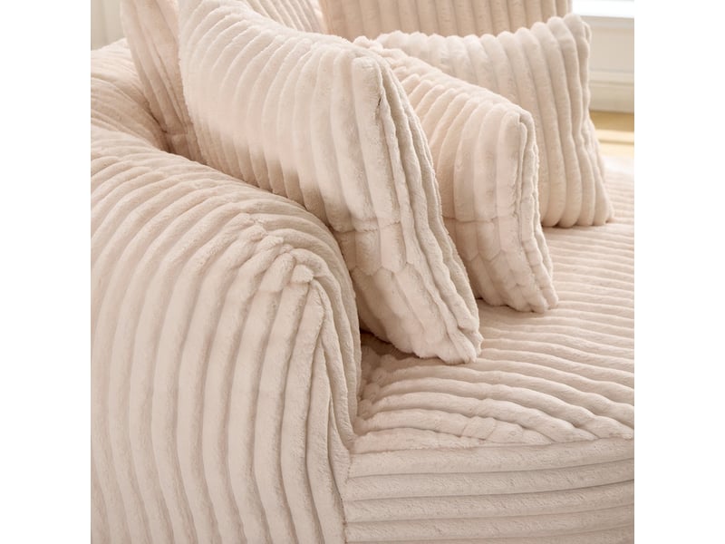  Canapé droit à assise ronde, canapé-lit sans pieds, repose-pieds, tissu doux cordé, 168×123×63 cm, beige  - Conforama W