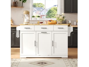 Desserte de cuisine 136x75x92 cm plateau rabattable mdf blanc et naturel