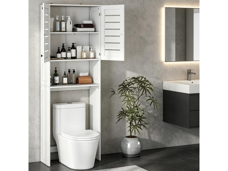  Meuble gain de place au-dessus de la machine à laver ou des toilettes, avec 2 portes et panneau opaque.  - Conforama A