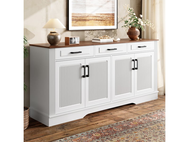  Buffet 4 portes et 3 tiroirs avec rangement pour salle à manger en mdf 160×40×75 cm blanc  - Conforama C