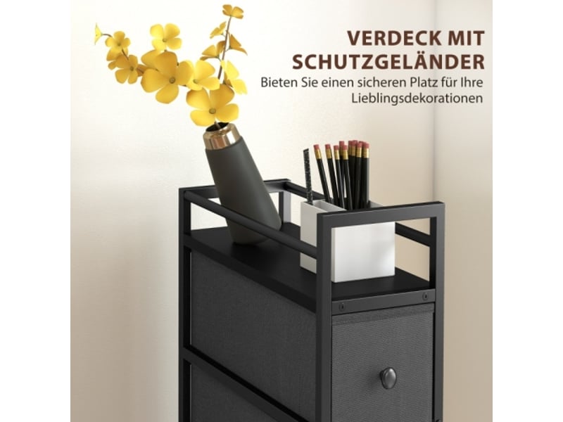  Commode noire 4 tiroirs en tissu avec cadre acier 20x43x81,5 cm, meuble de rangement pratique  - Conforama E