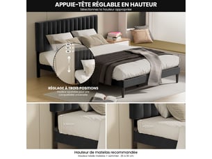 Lit 2 places 140x200 cm <strong></strong>  <strong></strong> coloris noir