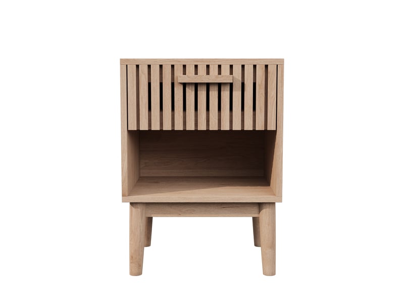  Lot de 2 tables de chevet, 40x35x55 cm, avec 1 tiroir et compartiment ouvert, pieds en bois massif, style scandinave, couleur chêne  - Conforama A