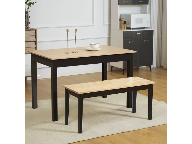 Banc de salle à manger 2 places 102 x 36 x 45 cm naturel et noir en bois de pin, charge 220 kg, design moderne  - Conforama B