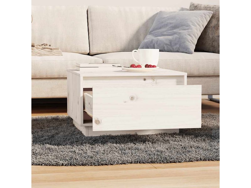  Table basse | table d'appoint salon blanc 55x56x32 cm bois massif de pin  - Conforama C