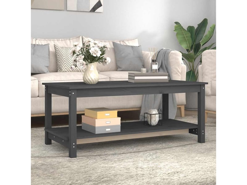  Table basse | table de salon gris 110x55x45 cm bois massif de pin  - Conforama C
