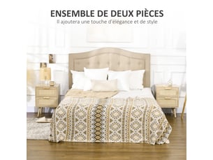Lot de 2 tables de chevet tables d'appoint 2 tiroirs façades aspect cannage rotin style bohème naturel 40 x 40 x 56 cm