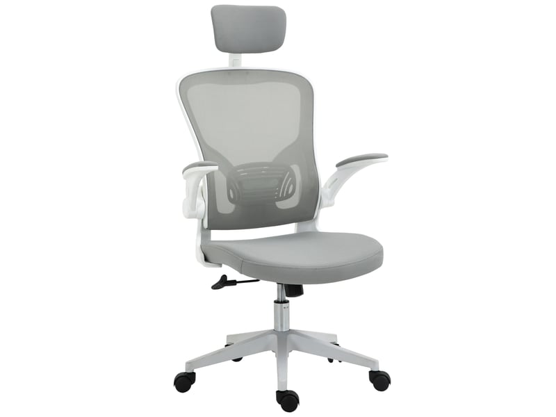  Fauteuil bureau ergonomique bascule, dossier haut, lombaire, appui-tête, accoudoirs rabattables, gris, 65x64x114-122 cm.  - Conforama B